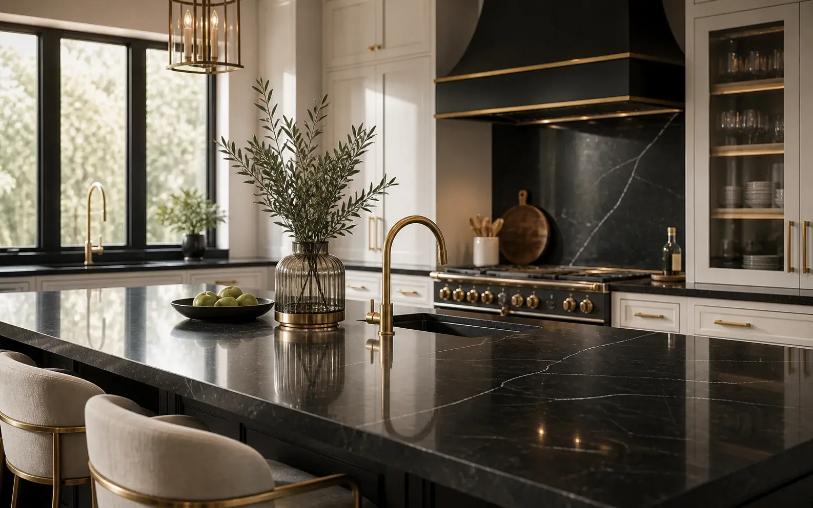 Bright kitchen with a spacious island and clean work surfaces